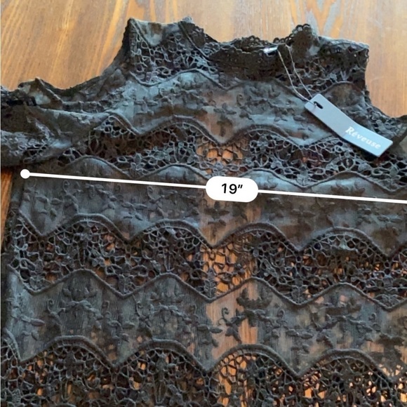 REVEUSE WOVEN TOP Black Bell SLEEVE womens large cold shoulder crochet - Picture 3 of 16